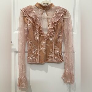 Majorelle Zamora Lace Ruffled Blush Pink Top, Size‎ XS